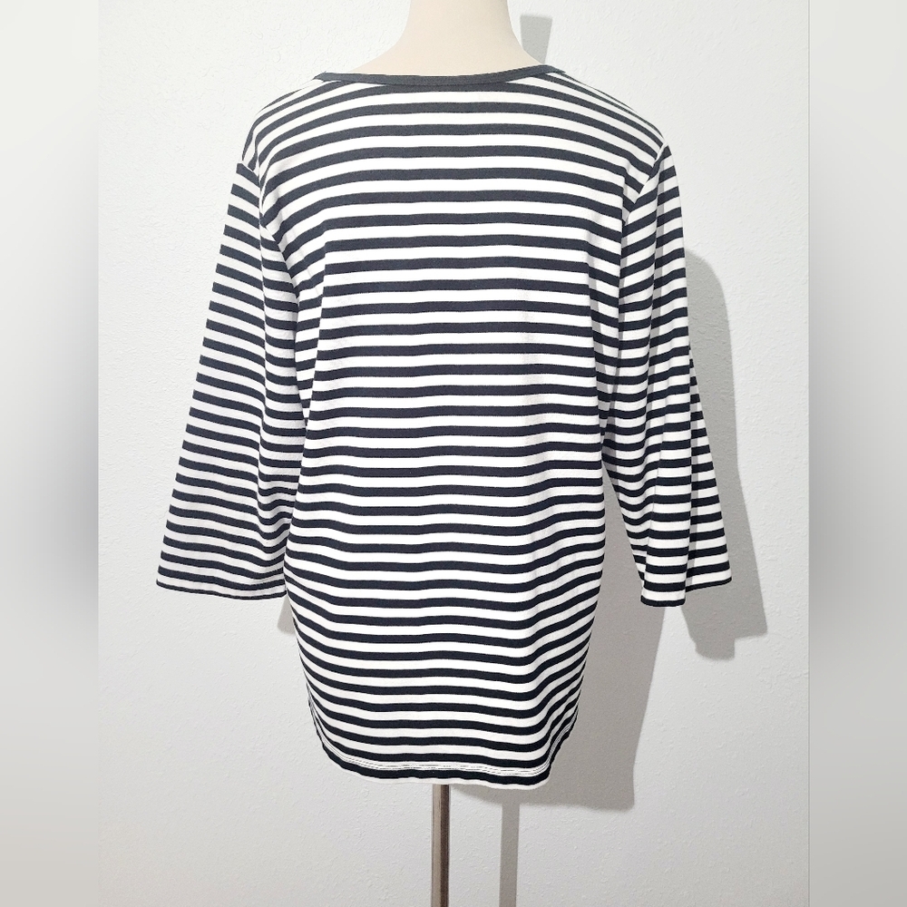 Quacker Factory Lobster Sequin Nautical Striped Top Women Size Large 3/4 Sleeve - Picture 6 of 12